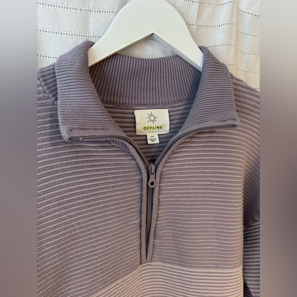 Aerie Offline Ribbed Lavender Quarter Zip Sweatshirt Size Medium - Picture 3 of 6